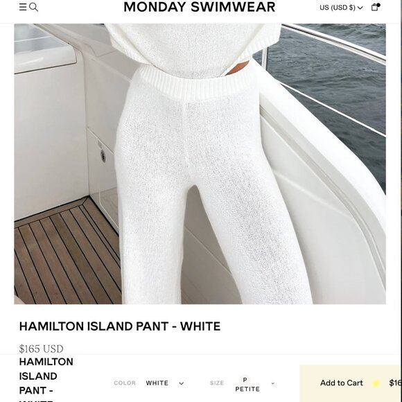 NWT Monday Swimwear Hamilton Island Pant โ Petite (P) โจ White - Picture 3 of 9